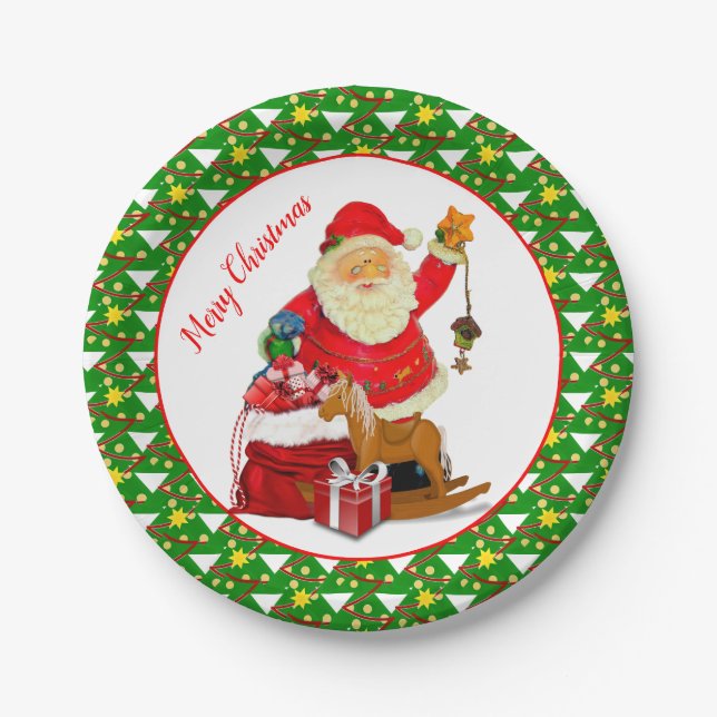 Merry Christmas Santa  Claus Holiday Party Paper Plates (Front)