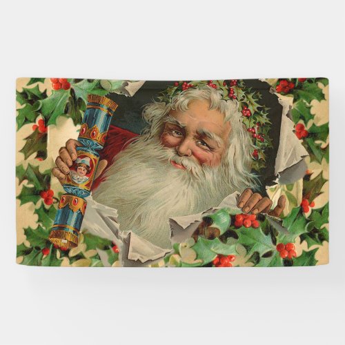 Merry Christmas Santa Claus Holly Banner