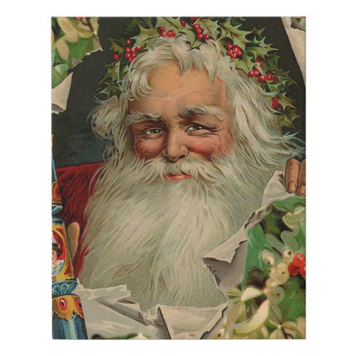 Merry Christmas Santa Claus Holly Faux Canvas Print