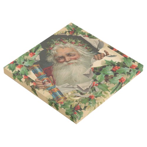 Merry Christmas Santa Claus Holly Gallery Wrap