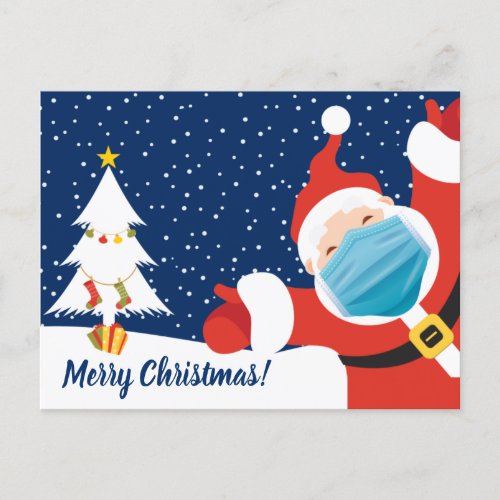 Merry Christmas Santa Claus in Face Mask Holiday Postcard