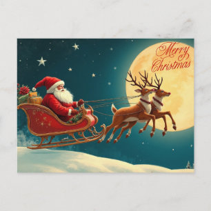 Merry Christmas Santa Claus in Sleigh Holiday Postcard