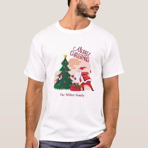 merry christmas santa claus monogram holiday T_Shirt