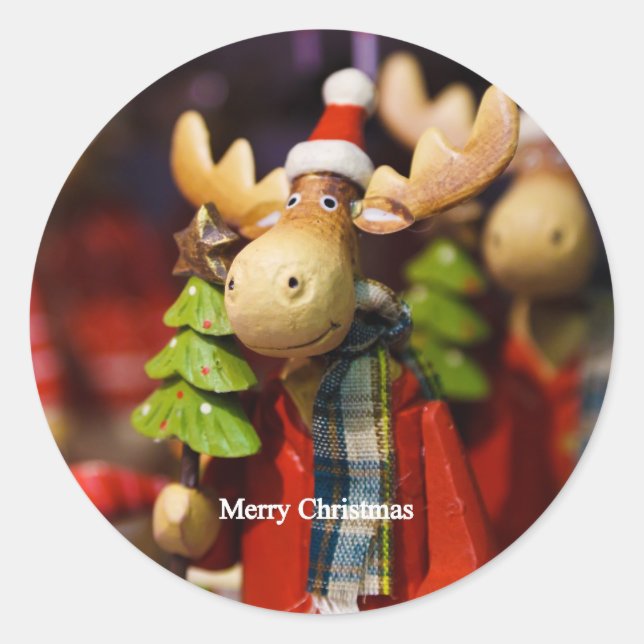 Merry Christmas Santa Claus Moose Classic Round Sticker (Front)
