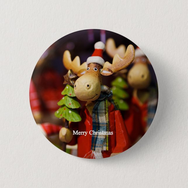 Merry Christmas Santa Claus Moose Pinback Button (Front)