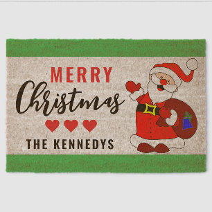 Merry Christmas Santa Claus Personalized Entryway  Fiber Doormat