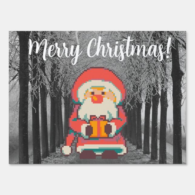 Merry Christmas Santa Claus Pixelart, Pixel Art Sign (Front)