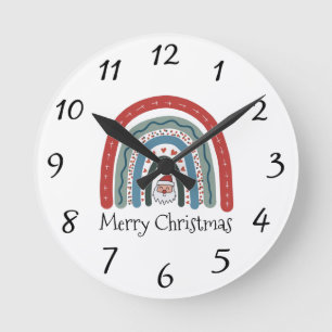 Merry Christmas Santa Claus Rainbow Round Clock