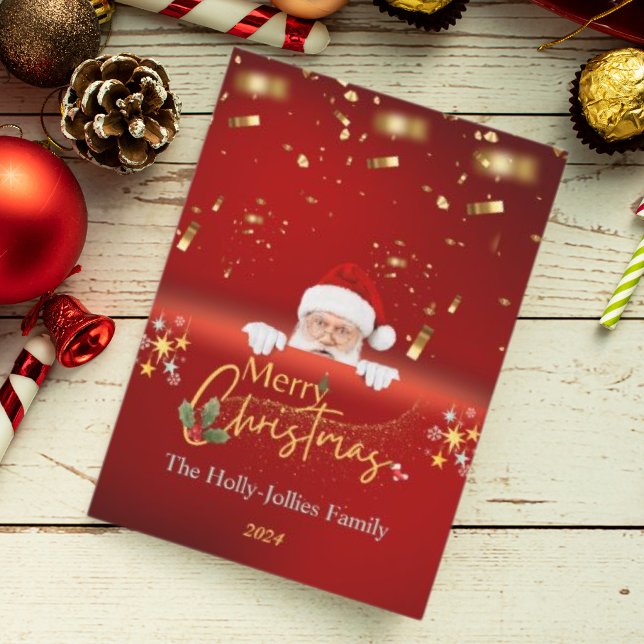 Merry Christmas Santa Claus Red Flat Holiday Card (Creator Uploaded)