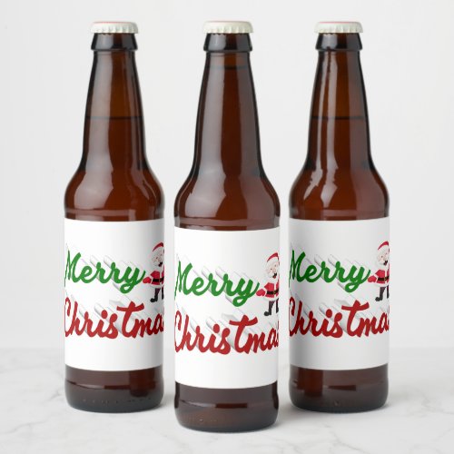 Merry Christmas Santa Claus red green script Beer Bottle Label