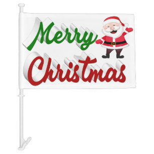 Merry Christmas Santa Claus red green script Car Flag