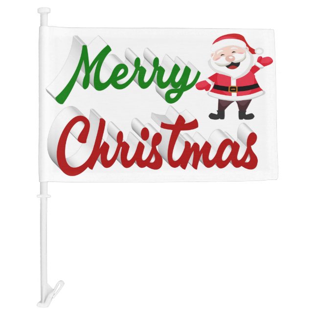 Merry Christmas Santa Claus red green script Car Flag (Front)