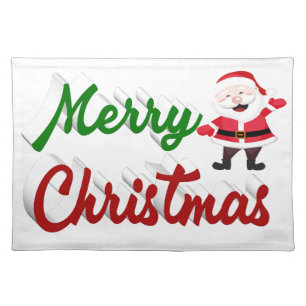 Merry Christmas Santa Claus red green script Cloth Placemat