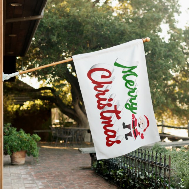 Merry Christmas Santa Claus red green script House Flag (In SItu)