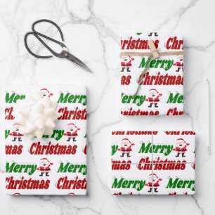 Merry Christmas Santa Claus red green typography Wrapping Paper Sheets