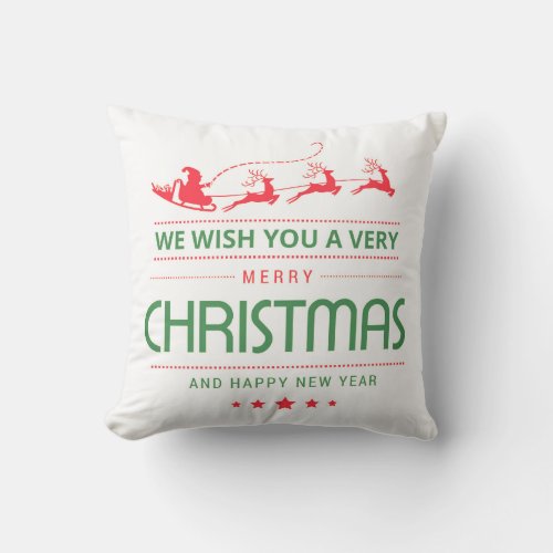 Merry Christmas Santa Claus Reindeer  Christmas Throw Pillow
