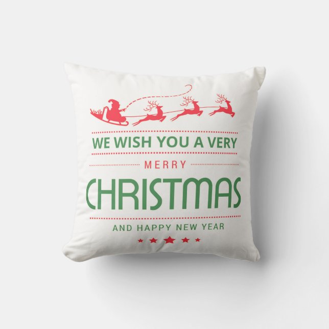 Merry Christmas Santa Claus Reindeer | Christmas Throw Pillow (Front)
