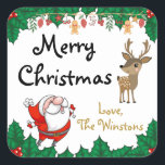 Merry Christmas Santa Claus Reindeer Holiday Square Sticker<br><div class="desc">Merry Christmas Santa Claus Reindeer Holiday Square Sticker</div>