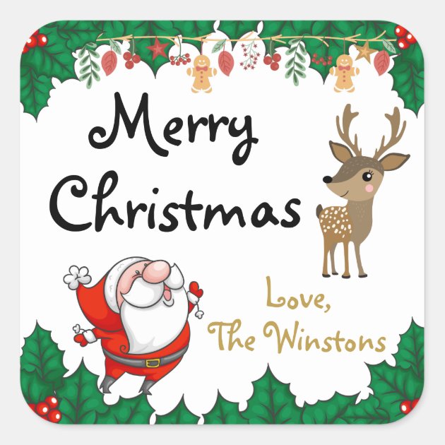 Merry Christmas Santa Claus Reindeer Holiday Square Sticker
