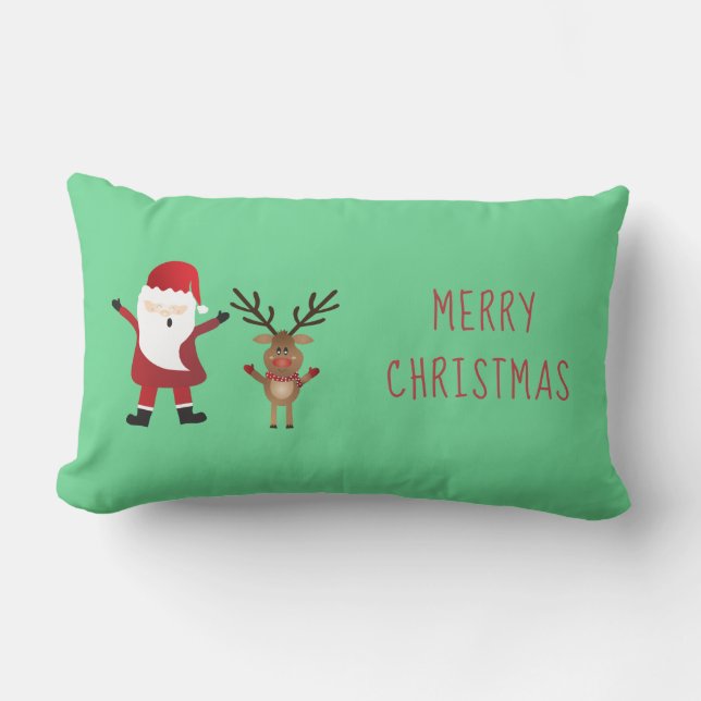 Merry Christmas Santa Claus Reindeer Lumbar Pillow (Front)