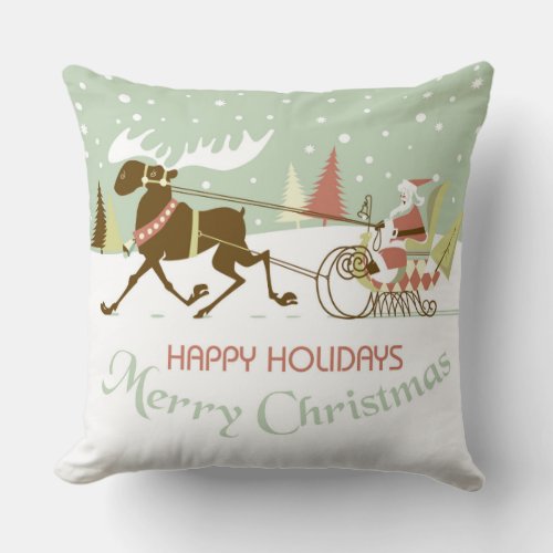 Merry Christmas Santa Claus  Reindeer Throw Pillow