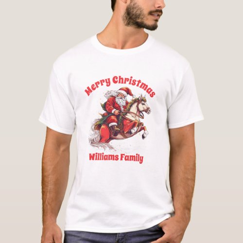 Merry Christmas Santa Claus Riding Red Horse T_Shirt