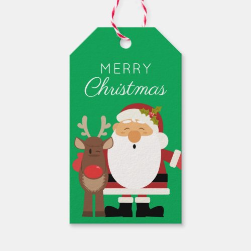 Merry Christmas  Santa Claus  Rudolf Reindeer Gift Tags