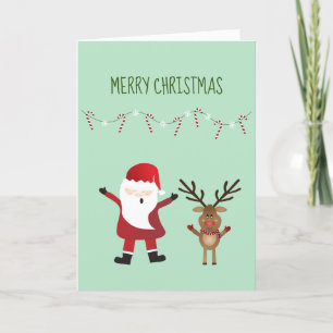 Merry Christmas Santa Claus Rudolph Reindeer Red Holiday Card