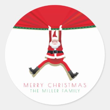 Merry Christmas Santa Claus Simple Minimal Classic Round Sticker by ThreeFoursDesign at Zazzle