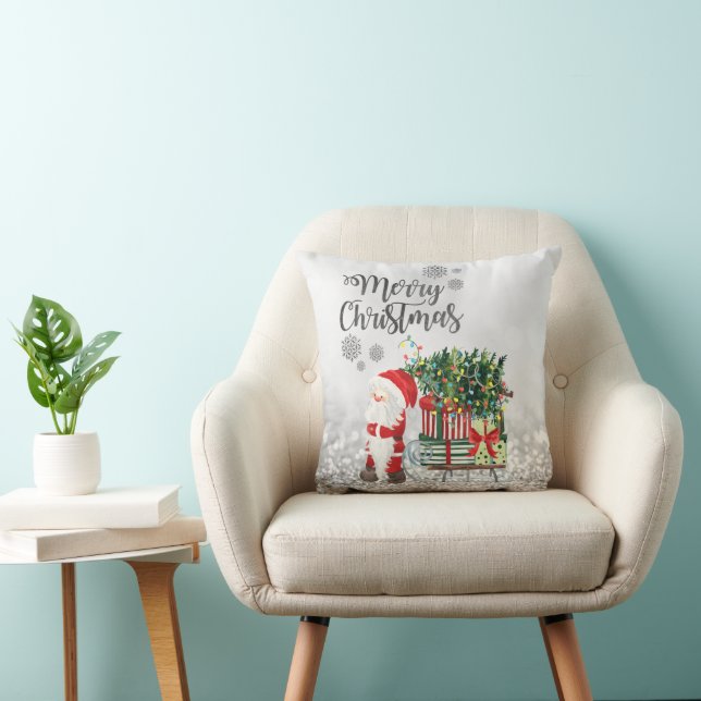 Merry Christmas,Santa Claus,Sleigh,Presents Throw Pillow (Chair)