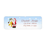 Merry Christmas,Santa Claus,Snowman Label<br><div class="desc">Santa Claus with snowman on blue  background. An elegant and sophisticated designe.Costumize with your name and address details.</div>
