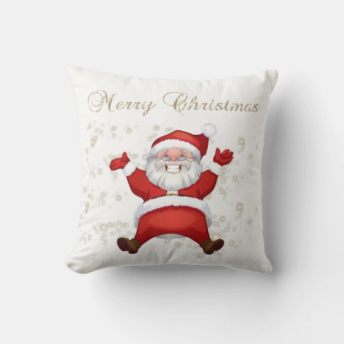 Merry ChristmasSanta ClausSparklesWhite Throw Pillow