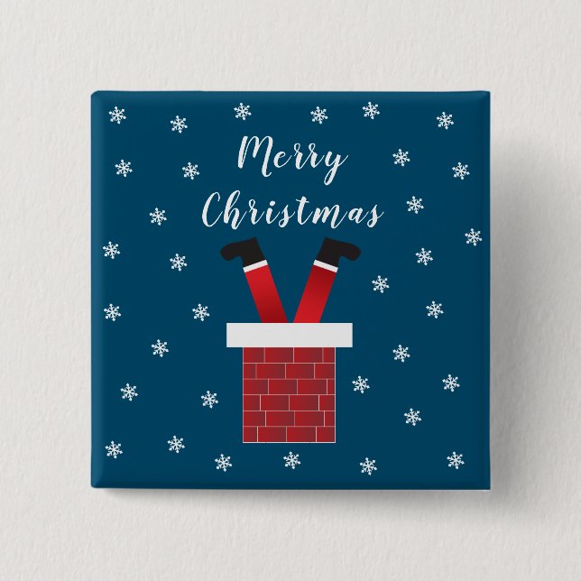 Merry Christmas Santa Claus Stuck In A Chimney Button (Front)