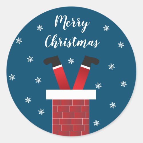 Merry Christmas Santa Claus Stuck In A Chimney Red Classic Round Sticker