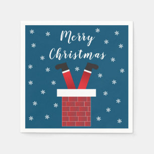 Merry Christmas Santa Claus Stuck In A Chimney Red Napkins