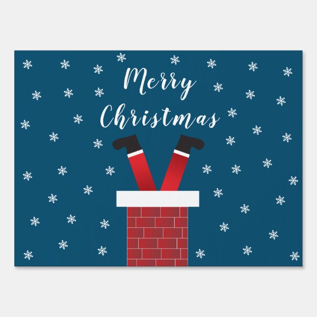 Merry Christmas Santa Claus Stuck In A Chimney Sign (Front)