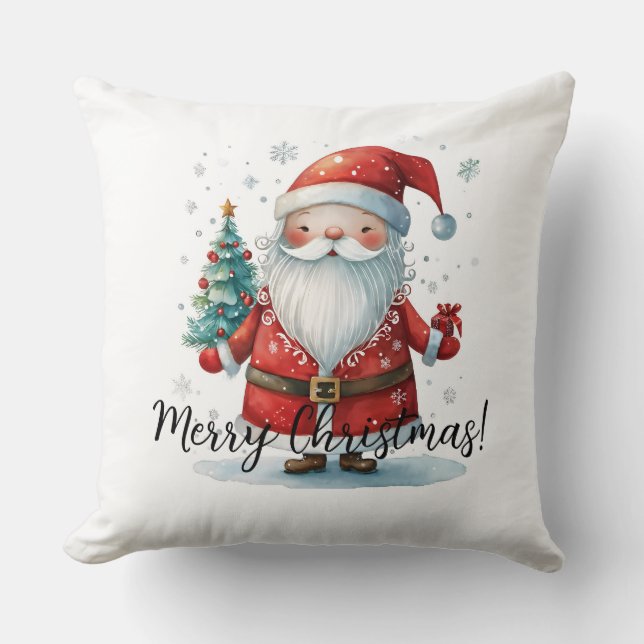 Merry Christmas Santa Claus Throw Pillow (Front)