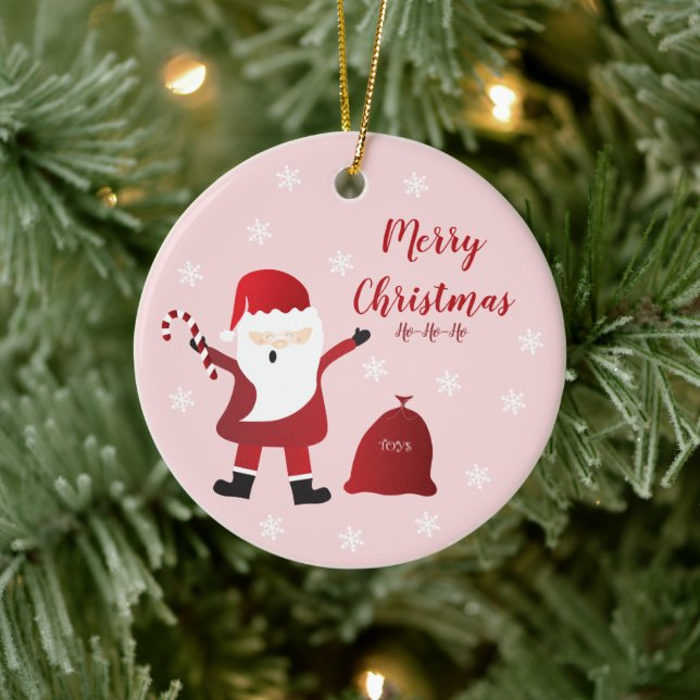 Merry Christmas Santa Claus Toy Bag Ceramic Ornament (Tree)
