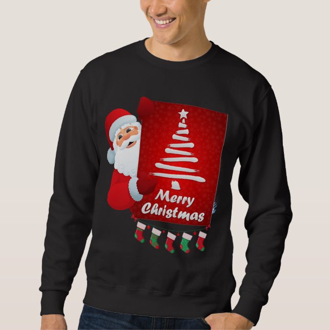 Merry Christmas Santa Claus Tree Stokings X-mas Sweatshirt (Front)