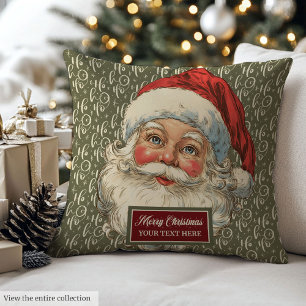 Merry Christmas Santa Claus Vintage Throw Pillow