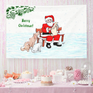 Merry Christmas! Santa Claus with Cat and Dog Banner