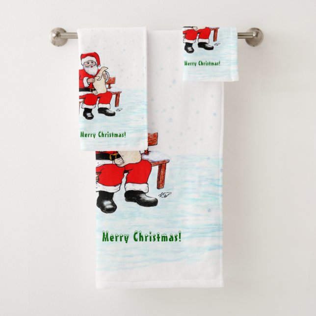 Merry Christmas! Santa Claus with Cat and Dog Bath Towel Set (Insitu)
