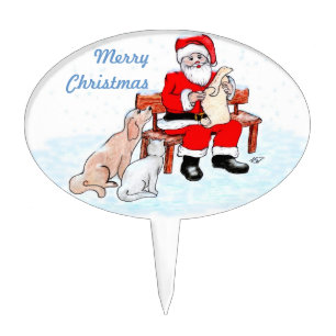 Merry Christmas - Santa Claus with Cat and Dog Cake Topper