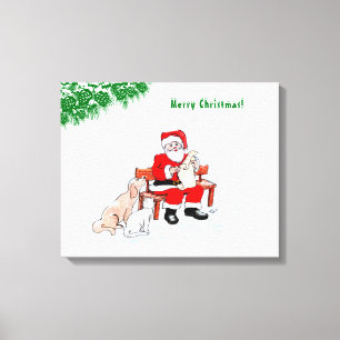 Merry Christmas - Santa Claus with Cat and Dog Canvas Print