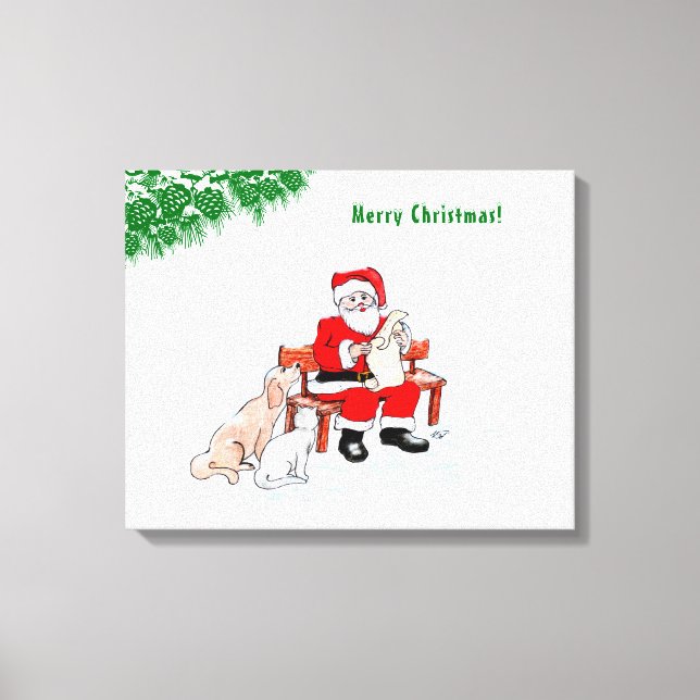 Merry Christmas - Santa Claus with Cat and Dog Canvas Print (Front)