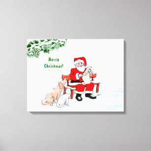 Merry Christmas! Santa Claus with Cat and Dog Canvas Print