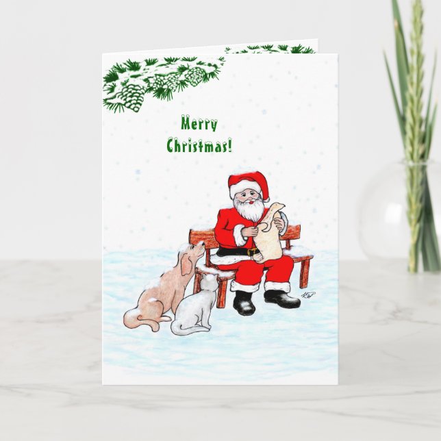 Merry Christmas! Santa Claus with Cat and Dog Card (Front)