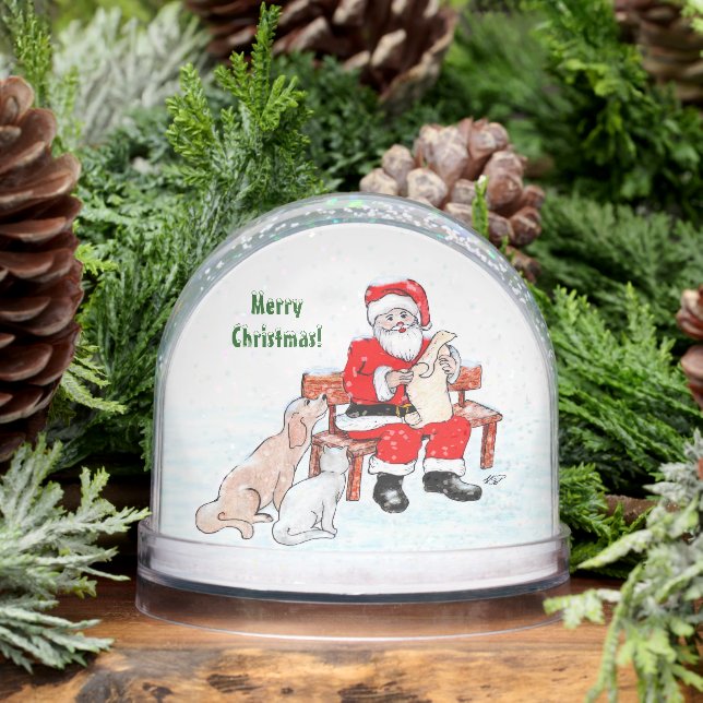 Merry Christmas - Santa Claus with Cat and Dog Cas Snow Globe (Winter)