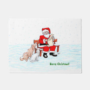 Merry Christmas! Santa Claus with Cat and Dog Doormat
