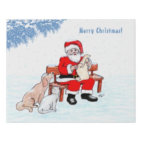 Merry Christmas _ Santa Claus with Cat and Dog Faux Canvas Print